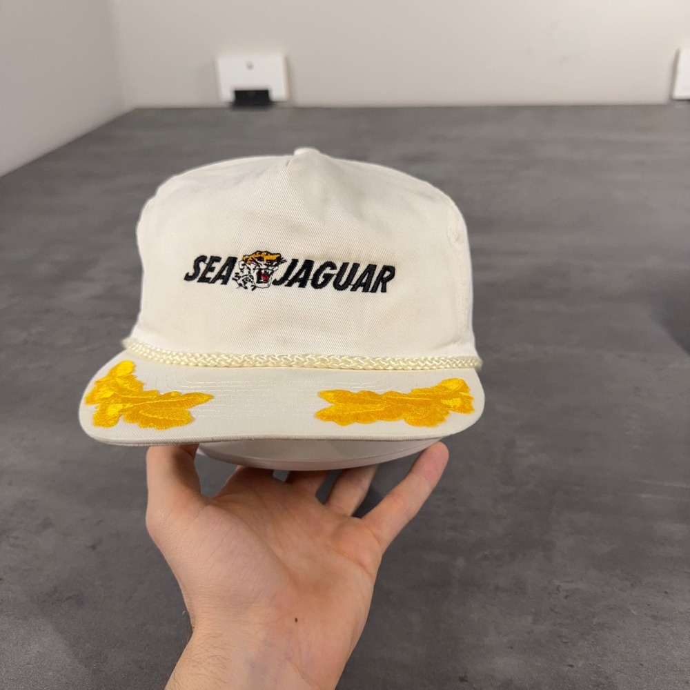 80s Otto Sea Jaguar Trucker Hat Mens White Yellow Scrambled Eggs Rope Snapback - Picture 2 of 6